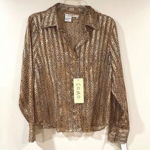 Como  Leopard Print Long Sleeve Button Down Blouse Size Large